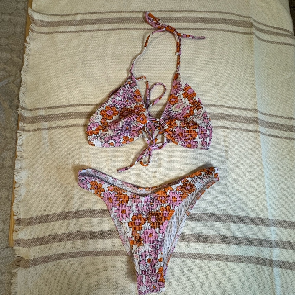 Floral Bikini Set in Pink and Orange